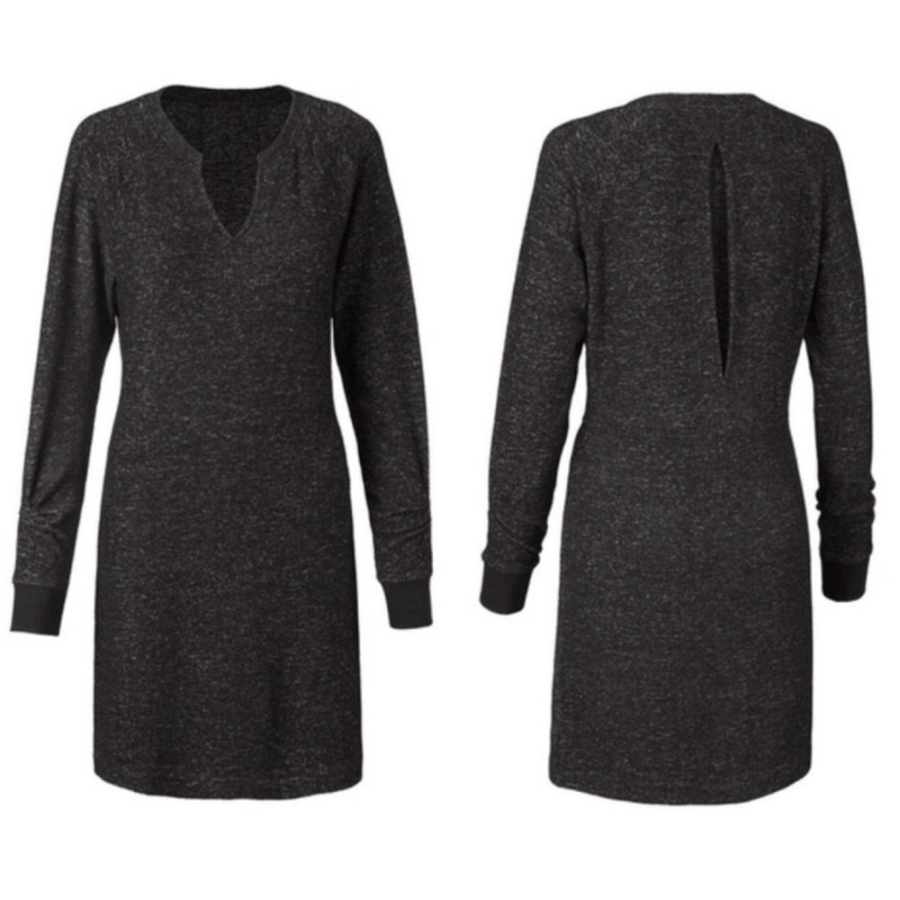 Cabi Womens #3829 Sweater PJ Dress Long Ruched Sleeves Black Heather Size Large